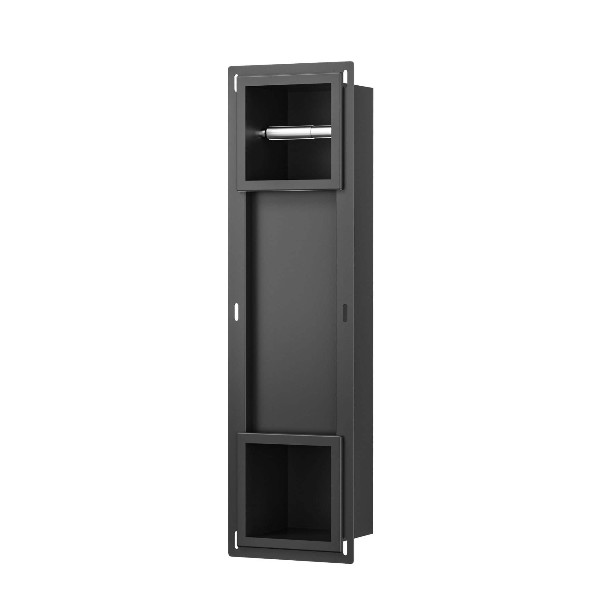 Soporte para papel higiénico empotrado, 74 × 20,8 × 14 cm, acero inoxidable, soporte para papel higiénico, módulo de armario empotrado para inodoro, negro