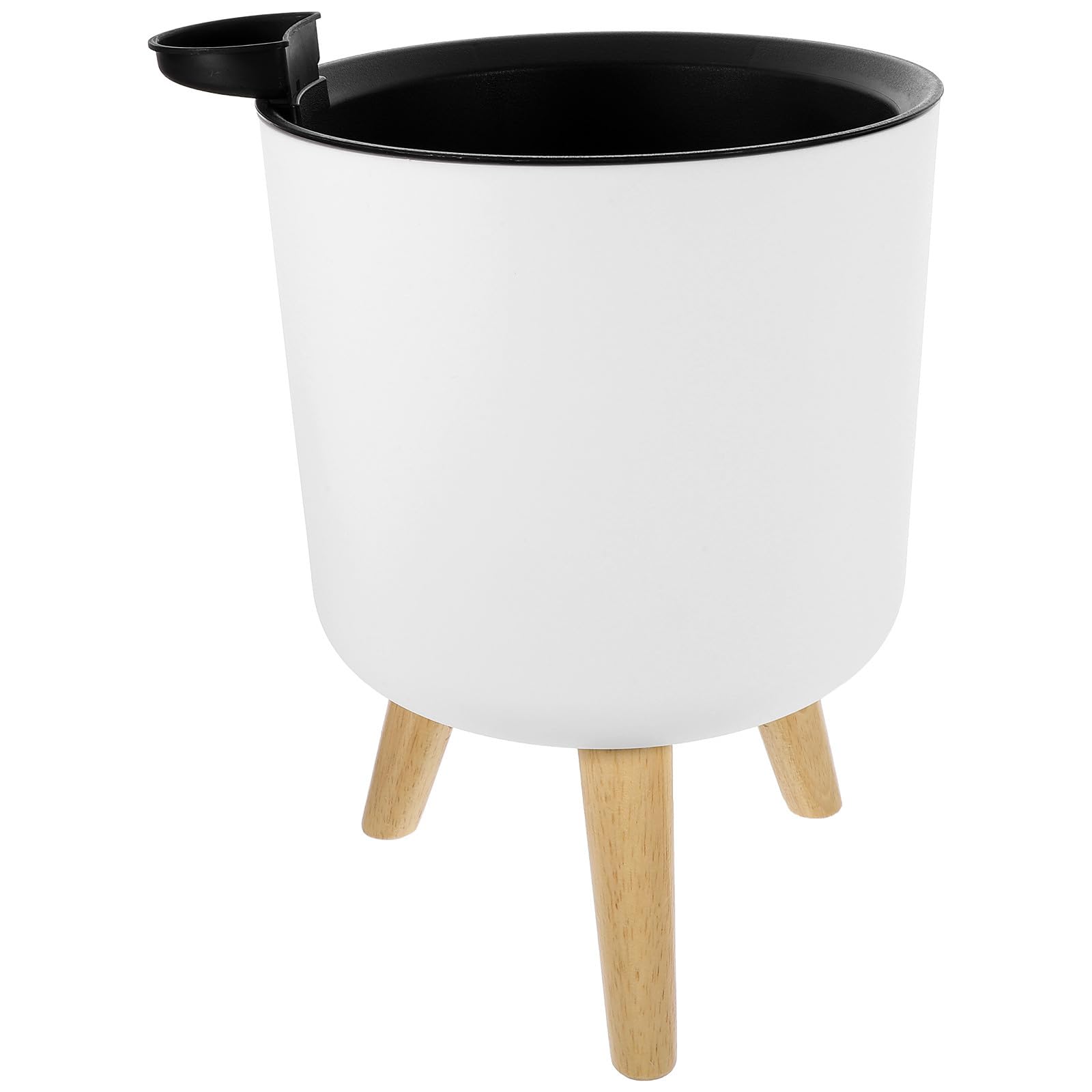 Pot de fleurs blanc design moderne avec support bois élégant