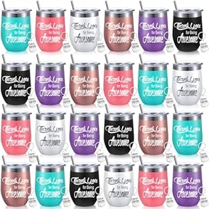 Appreciation Gifts Thank You for Being Awesome Wine Tumbler Thank You Gifts for Women Staff Employee Inspirational Appreciation Keychain, Stainless Steel Tumbler (Fresh Colors, 24 Sets)
