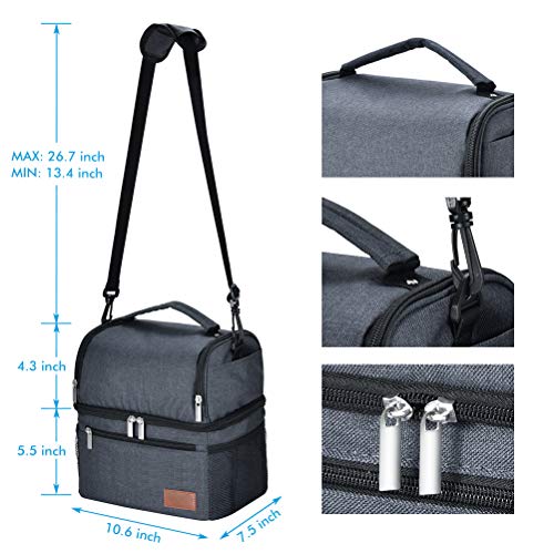 Lunch Box, STNTUS Lunch Bag, Insualted Lunch Box for Men Women, Leakproof Cooler Bag with Ice Pack, Adult Lunchbox for Meal Prep, Large Lunch Tote with Dual Compartment, Outdoor Lunch Cooler (Black)