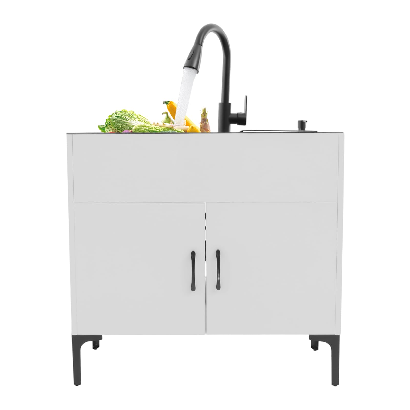 Fregadero independiente de acero inoxidable, 304 doble lavabo | Nano revestimiento con grifo extensible 360°, cesta de desagüe, fregadero de cocina, lavadero, gastronomía, lavadero