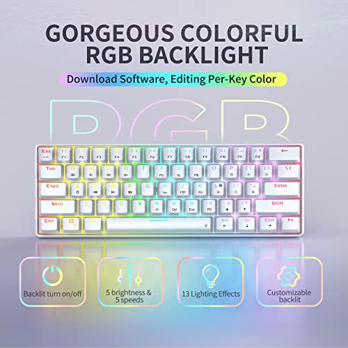 Punkston Th61 60% Mechanical Gaming Keyboard,Rgb Backlit Wired Ultra-Compact Mini Mechanical Keyboard Full Keys Programmable White (Optical Black Switch) #TOP2