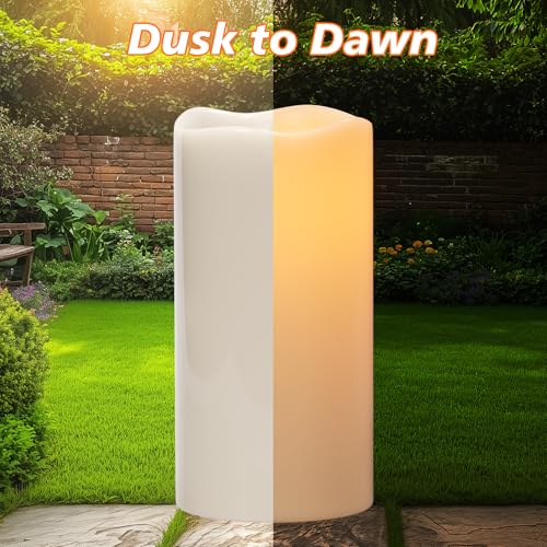 Image of GenSwin Solar Outdoor Waterproof Flameless Candles, 8 inchx4 inch Solar Rechargeable Pillar Candles, Sensor for Dusk to Dawn, for Outdoor, Lanterns, Pation Decorations(Set of 2)