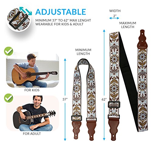 Art Tribute Guitar Strap Vintage Woven W/Free Bonus- 2 Picks + Strap Locks + Strap Button. Best Gift For Bass, Electric & Acoustic Guitars For Guitar Players Men & Women #TOP1