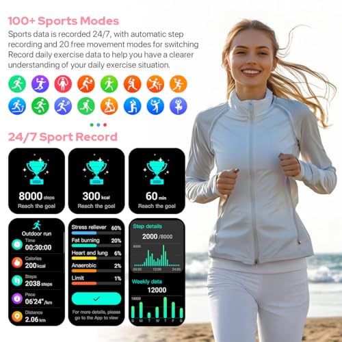 Nemheng Smartwatch, Bluetooth Talk, 1,83 Zoll, 100+ Sport Modi mit Herzfrequenz SpO2 Schlaf Monitor, Fitness Uhr für iOS und Android – Bild 6