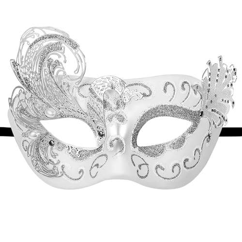 OIDEA Masque Carnaval Vénitien Plastique: Masques Femme Demi-visage Métal Élégant Classique avec Strass et Perles pour Déguisement Bal de Maquillage...