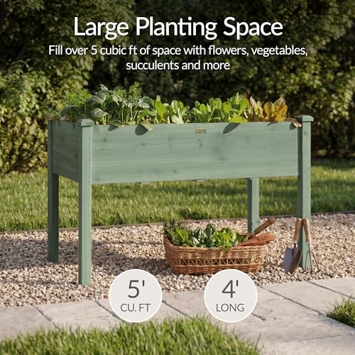 Image of Best Choice Products 48x24x30in Raised Garden Bed, Elevated Wood Planter Box Stand for Backyard, Patio, Balcony w /Bed Liner, 200lb Capacity - Sage
