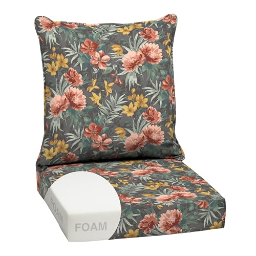 Image of Arden Outdoor Foam Deep Seat Cushion Set, 24 in x 24 in, Weather-Proof, Rain-Proof, Fade Resistant Patio Cushion, Bottom and Back Cushion for Chair, Sofa, and Couch Phoebe Grey Floral