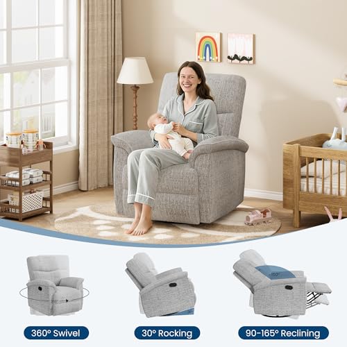 Sillón reclinable giratorio chenille gris miniatura 3