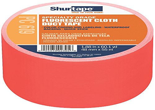 Image of Shurtape PC 619 Specialty Grade, Fluorescent Cloth Duct Tape, Hi-Visibility Social Distancing Marking, 48mm x 55m, Fluorescent Orange, 1 Roll (101639)