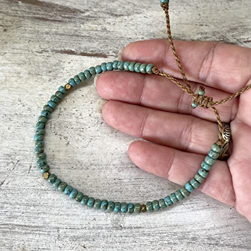 Turquoise Blue Beaded Surfer Bracelet For Men And Women, Casual Beach Jewelry On Hand Spun Rope Cord Handmade By Beach Soul (Bracelet) #TOP4