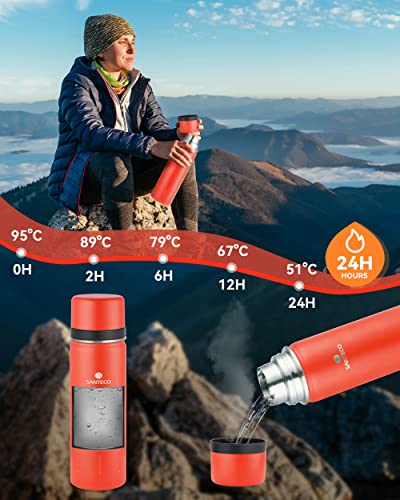 SANTECO Thermoskanne Thermosflasche Edelstahl 1l, 500ml, Auslaufsicher Isolierflasche mit Trinkbecher für unterwegs, Kaffee & Tee für Kinder, Sport, BPA-Frei, 24H Kalt & 12H Heiß 6
