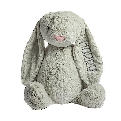 Personalized Super Soft Plush Bunny - Stuffed Animal Toy for Kids - Custom Gift with Embroidered Name on Ear for Easter, Baby Shower Gift (large, gray)