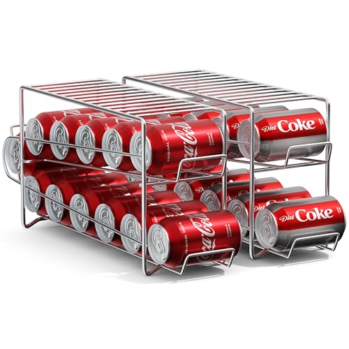 Image of Sorbus Soda Can Rack Beverage Dispenser 12 Can Dispenser Organizer for Refrigerator (2 Pack, Silver)