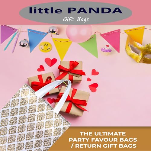 Image of little PANDA Canvas Shopping Carry Bag for Wedding Return Gifts Bags for festive Occassion, White Printed