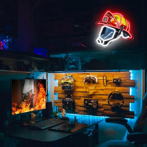 Image of Mutank Firefighting Helmet Neon Sign, Hero Decor Neon Light USB Powered LED Dimmable, for Fireman Helmet Neon Sign Hero Firefighting Sign Fire Station Wall Decor(12.9 * 12.5 In)
