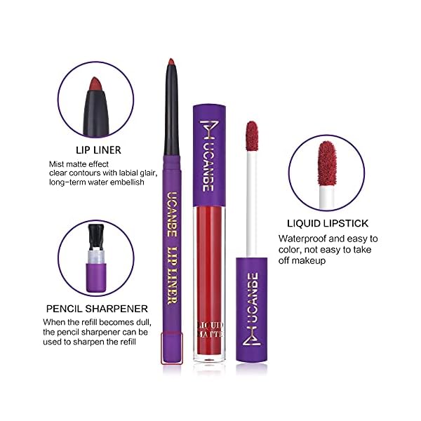 UCANBE-13pcs-Ladys-Night-Lipstick-Makeup-Set-6-Velvety-Matte-Liquid-Lipsticks-6-Matching-Smooth-Lip-Liner-1-Moisturizing-Lip-Gloss-Primer-Waterproof-Long-Lasting-Lip-Make-Up-Gift-Kit UCANBE 13pcs Lady's Night Lipstick Makeup Set, 6 Velvety Matte Liquid Lipsticks + 6 Matching Smooth Lipliner Pencil + 1 Moisturizing Lip Gloss Primer, Waterproof Long Lasting Lip Make Up Gift Kit