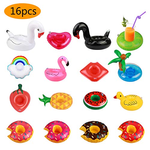 ZERHOK Flotador inflables 16pcs Flotador portavasos de Mini Inflable Hinchable Bebida en Piscina de Fiesta Hawai