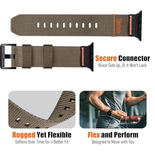 Image of Tactical Nylon Bands for Apple Watch Ultra 3 2 Band Series 11-1 /SE Men | Rugged Breathable Fabric, Nato Adjustable Sport Strap with Reinforced Connector for iWatch Ultra 49mm 46mm 45mm 44mm 42mm L