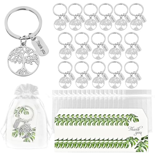 RIVIEVAL 16 Set Teacher Appreciation Gifts – Tree of Life Keychain with Thank You Card for Nursery, Elementary, Secondary Teachers Retirement or Leaving