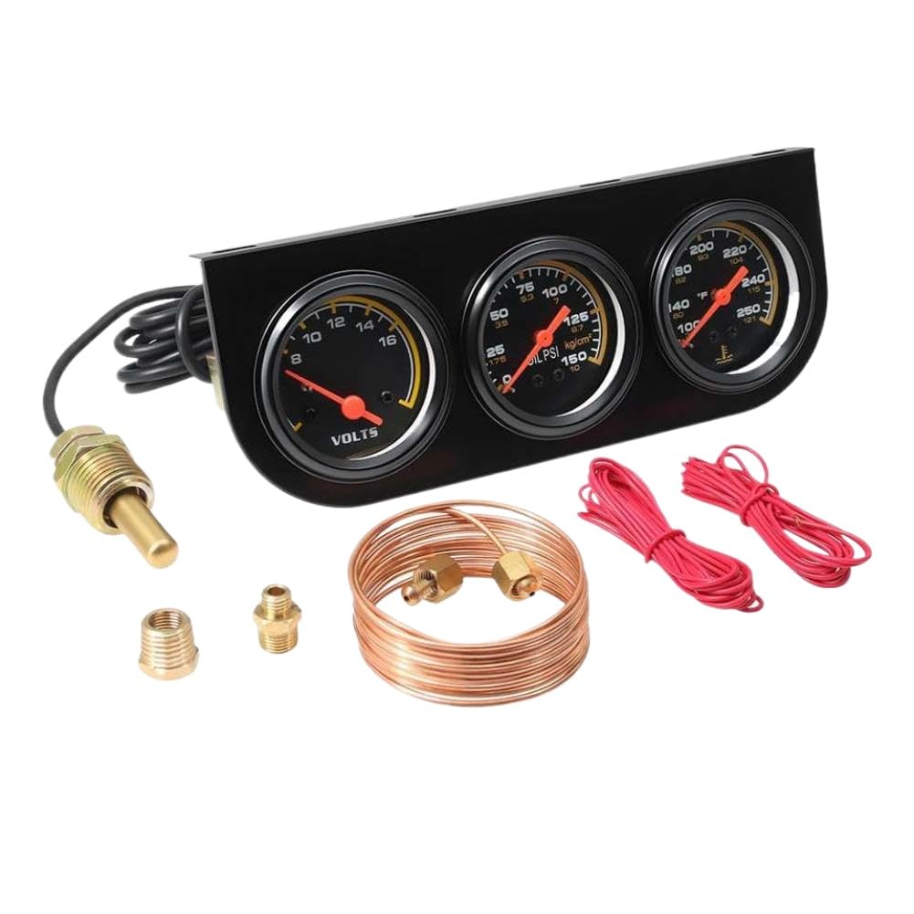 Triple Gauge 3 in 1 for Vehicle Oil Pressure Water Temperature Volt Meter 8 16V Compatible with Car Dashboard Meter