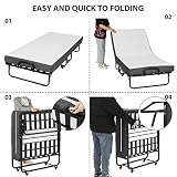 DICTAC Klappbett 90x200cm Erwachsene mit ca.13CM Matratze aus Gedächtnisschaum Gästebett Klappbar Metallrahmen Klappbetten mit Rollen Reisebett Faltbares Metallbett Stabil bis 200 kg belastbar