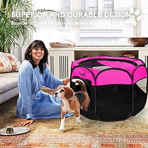 Portable dog playpen for small dogs indoor outdoor foldable pet puppy playpens kennel tent with top cover door for house cat kitty for dog lover as medium size pink   cucciolini doodles