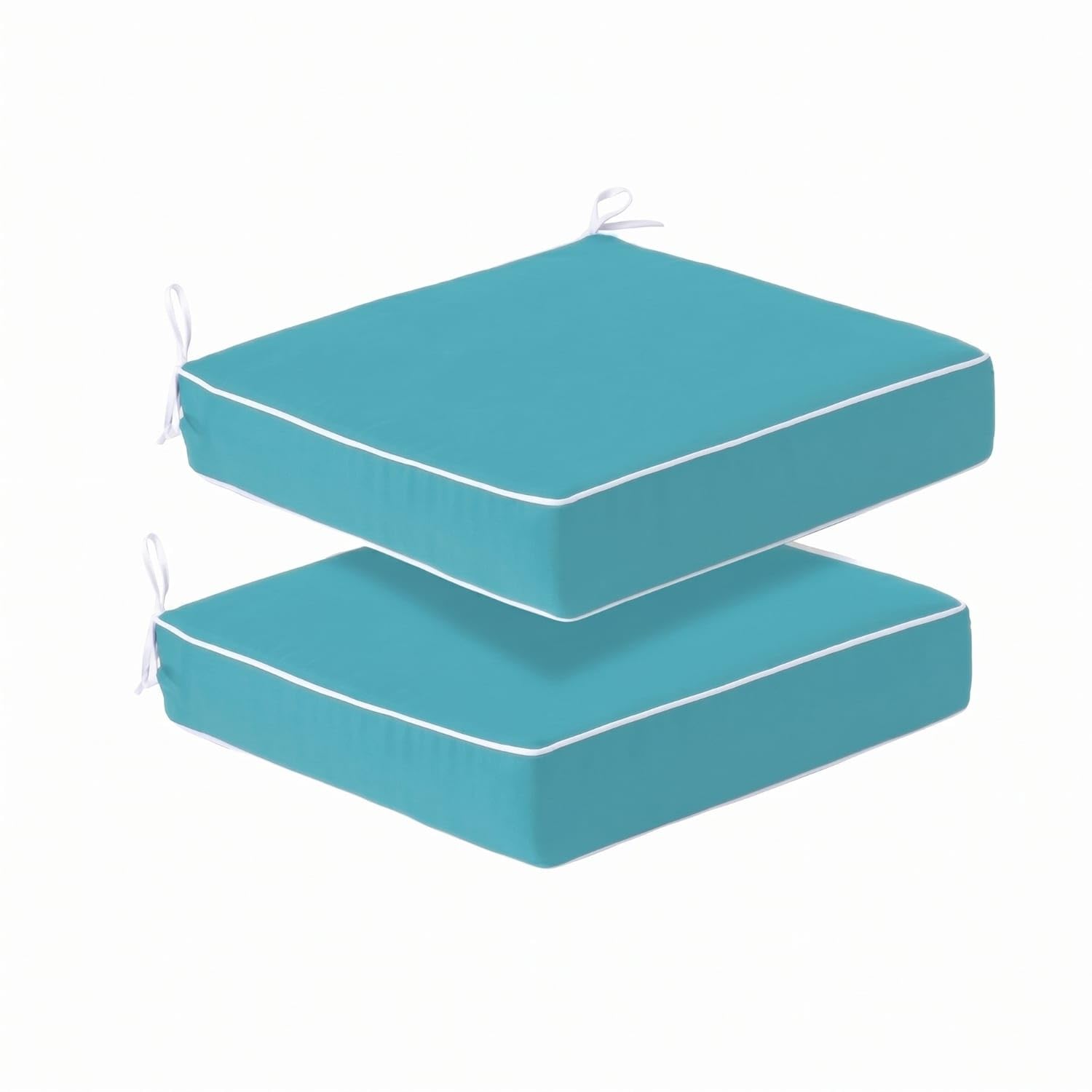 2 Pieces Stain-Resistant Outdoor Patio Chair Cushion Tie Straps Waterproof Seat Cushion White Piping, Lake Blue-image-46