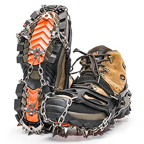 HONYAO Steigeisen Edelstahl Zähne Spikes Schuhe Spike Anti-Rutsch Silikon Band Schuhe Stiefel Universal für Klettern Bergsteigen Trekking High Altitude Winter Outdoor L Cover