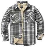 Puwasa Men Sherpa Cotton Flannel Shirt Jacket Plaid Button Coat Grey M