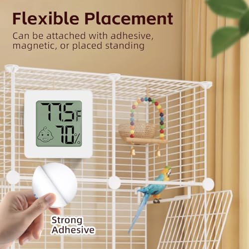 Image of MANON ROSA Bird Thermometer Hygrometer - Mini Digital Magnetic & Adhesive Pet Temperature and Humidity Sensor Gauge for Parrot Cages, Lizard Spider Snake Gecko Reptile Rearing Boxes