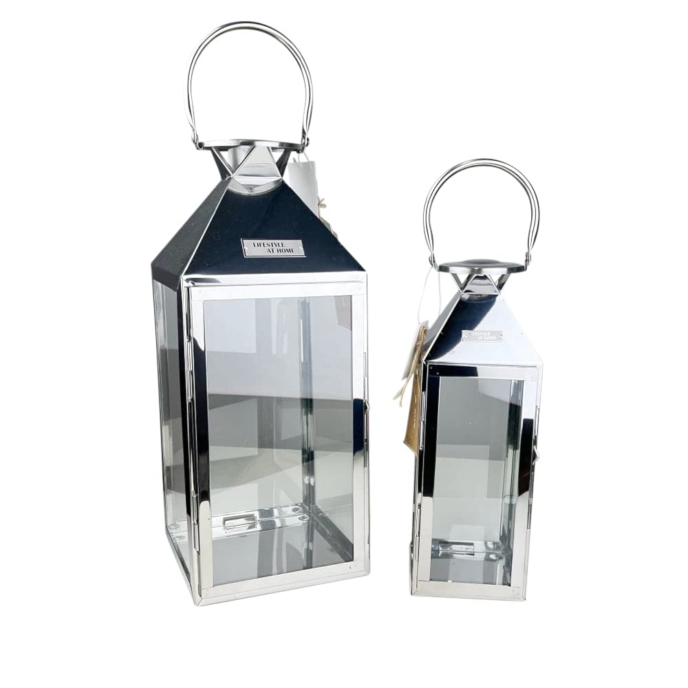 Laternen 2er Set Edelstahl Windlichter Kerzenhalter Höhe 35cm bis 45cm