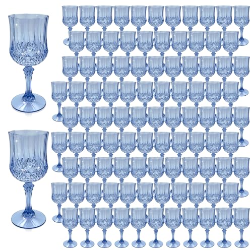 LEYIQU 100Pack Plastic Wine Glasses, 7oz Vintage Goblets for Wedding