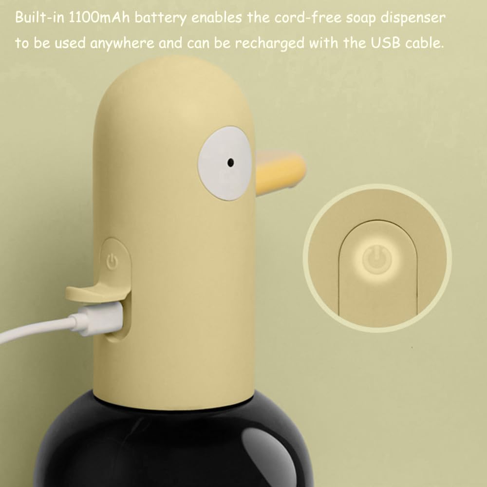 Dispensador automático de jabón para niños, dispensador de jabón de manos espumoso sin contacto, impermeable, recargable por USB, dispensador de champú/jabón manos libres para baño, encimera de