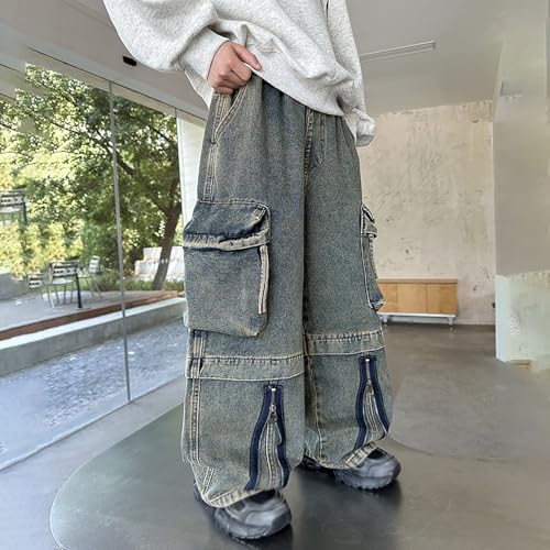 Cargo Pants for Boys Baggy Wide Leg Loose Fit Elastic Waist Casual Lightweight Stretch Denim Pants with Pockets2