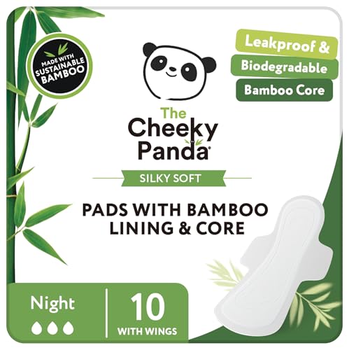 The Cheeky Panda Organic Sanitary Towels for Women – Night Pads – 10 Organic Pads Per Pack - with Bamboo Pads and Core