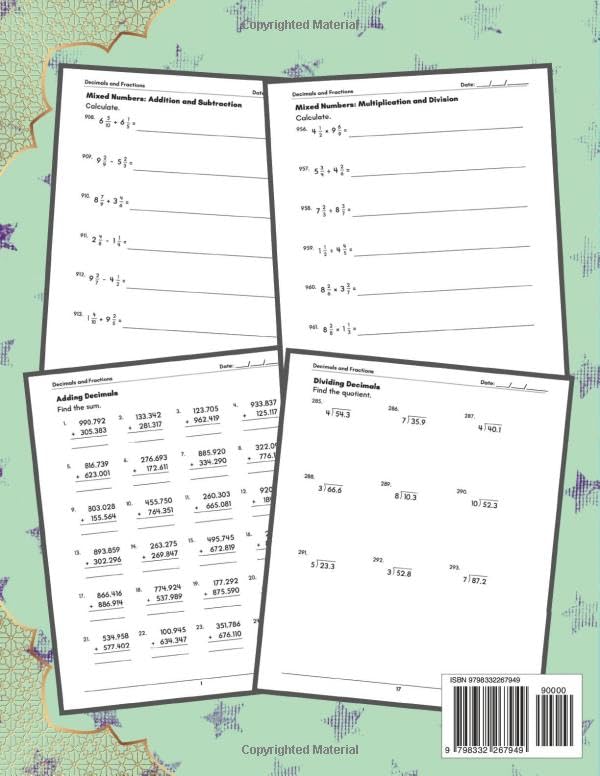 Math Workbook Grade 3 to 5 Decimals and Fractions Practice Worksheets: 3rd to 5th Grade Math Practice Workbook with Answers (Math Practice Workbooks) - Image 2