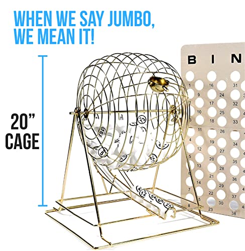 Regal Games - Jumbo Professional Bingo Cage - Includes Brass Cage, 75 White Ping Pong Balls, Master Board - For Large Group Games, Game Night, Bingo Hall, & Holiday Activities - 20 In - Gold #TOP3
