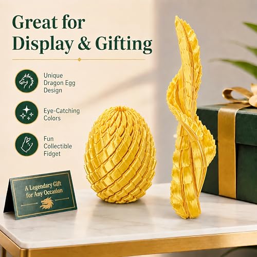 3D Printed Fidget Toy, Twisty Dragon Eggs, Spiral Slippery Egg Fidget Toy, Stress Relief Sensory Desk Toy for Adults and ADHD, Rotating Focus Anxiety Relief Pocket Toy (Gold)