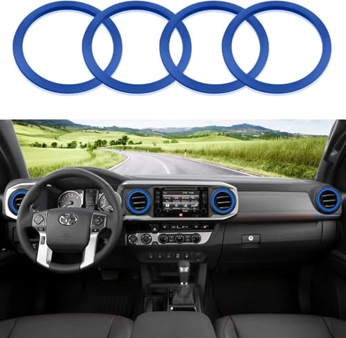 Image of Aluminum Alloy Vent Inner Rings Kit for Toyota Tacoma 2016-2023 (4pcs Blue) - Air Conditioner Vent Trim Rings, Metal Interior Upgrade Accessories