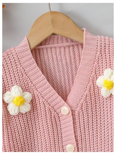 WDIRARA Girl's Cute Open Front Button Down Cardigans Long Sleeve Floral Flower Applique Knit Sweaters3