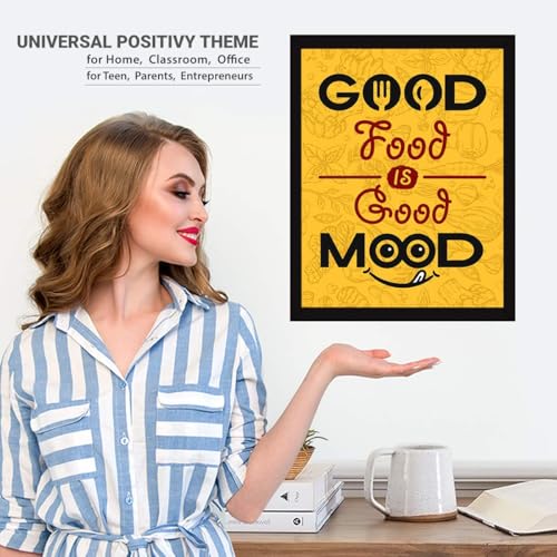 Image of Chaka Chaundh - Kitchen Posters for Wall - Food posters framed - Kitchen quotess wall frames - Posters for kitche quotes decor - Kitchens quotess wall hanging (Good Food is Good Mood - Yellow)