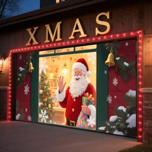 TTCHANG Christmas Garage Door Banner Decoration, 16 * 7FT Santa's Shop Garage Door Backdrop Decor, Large Christmas Backdrop Banner, for Outdoor Indoor Xmas Wall Decoration by TTCHANG - Image 2
