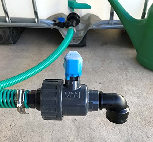 Flexibler IBC Befüllschlauch 1 m mit Absperrhahn & zusätzlichem Ablasshahn – S60x6 Adapter, Gardena Anschluss