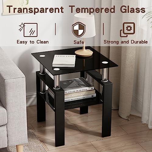 Meihua Glass Coffee Table And End Table Set Of 3, Living Room Table Set With Tempered Glass & Metal Legs For Livingroom Center Table, Sofa Bedroom Nightstand. thumb #5