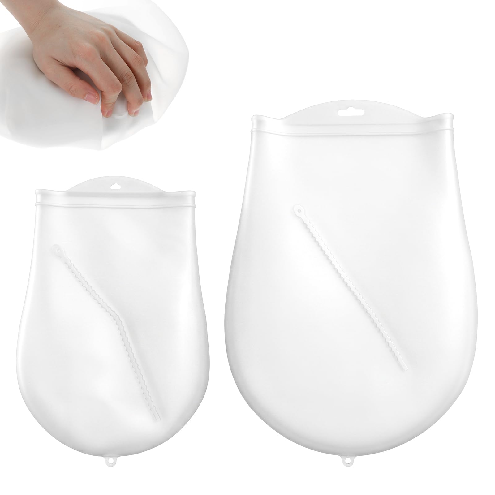2-Pack Silicone Bread Sling Dough Proofer, Silicone Kneading Bag Set, Large & Small Dough Kneading Bag for Bread, Pastry, Pizza, Tortilla, White