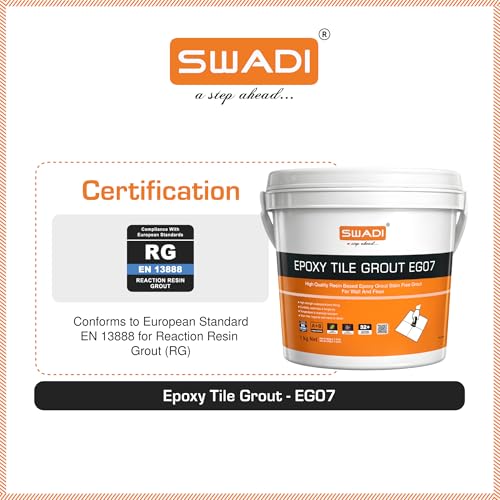 Image of Swadi Epoxy Tile Grout EG07-1 kg (Ivory-105), 2-Component Stain-Free, Water & Germ Resistant, Easy-Clean, Food-Grade Certified for Kitchen, Bathroom & Balcony Tile Joints