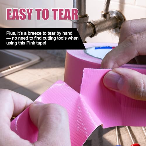Image of 3 Rolls Pink Duct Tape, Heavy Duty Strong Industrial Colored Duct Tape 9mil x 2inch x 25yds Flexible, No Residue, Waterproof and Tear by Hand, Multi-Use for Indoor & Outdoor Repairs