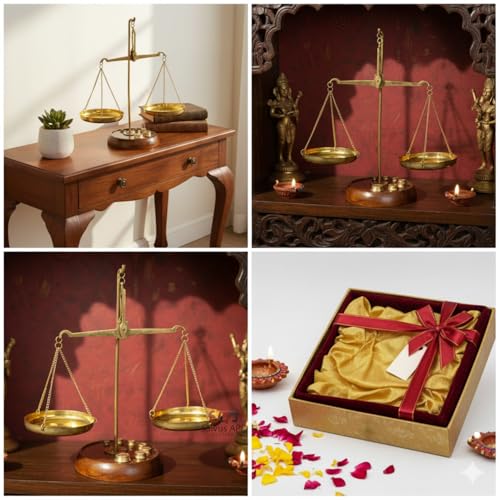 Image of Salvus APP SOLUTIONS Traditional Tarazu Brass Fantasy Showpiece /Mechanical Vintage Weighing Machine With Weight Capacity Of 50 Grams (6.5X3X7.5 Inch),Multicolor