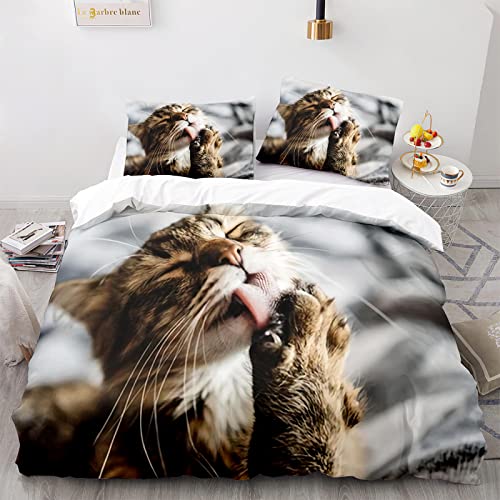 Housse de couette 160x200 chat gris parure de lit microfibre ado zip